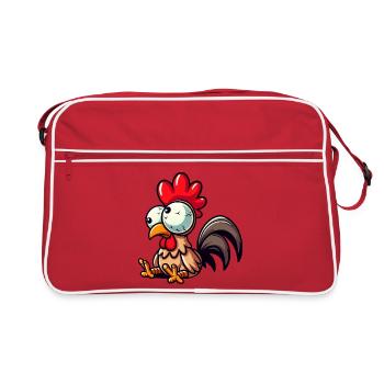Funny Chicken Hen Cartoon Tangled Cute Clumsy - Retro Bag - red/white - Front