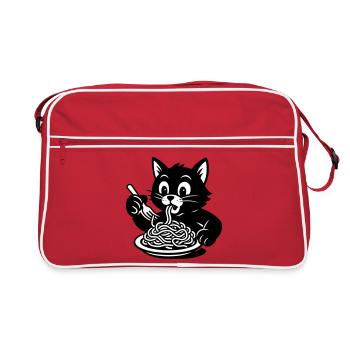 Le chat mange des spaghettis Mème - Sac Retro - rouge/blanc - Devant