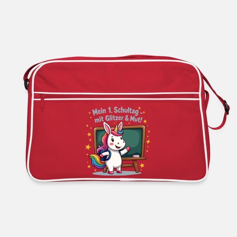 Licorne de l’école - 1ère année avec début de paillettes - Sac Retro - rouge/blanc