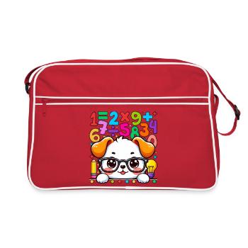 Number Day Maths Cute Math Pup Printed T-Shirt - Retro Bag - red/white - Front