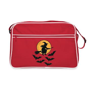 Flying Witch with Bats – Halloween Design - Retro Bag - red/white - Front
