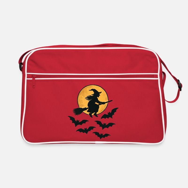 Flying Witch with Bats – Halloween Design Retro Bag