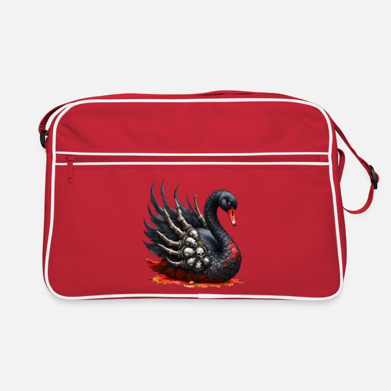 Schwarzer Schwan mit Totenköpfen Retro Tasche