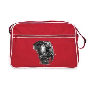 Elefant Dschungel Silhouette Doppel - Retro Tasche - Rot/Weiß - Vorne