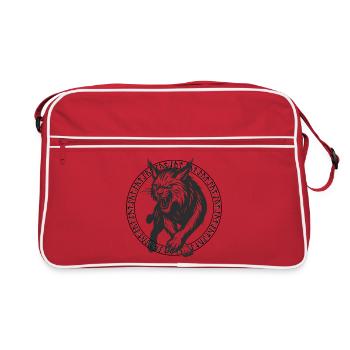 Lynx with Nordic runes, blue eyes - Retro Bag - red/white - Front