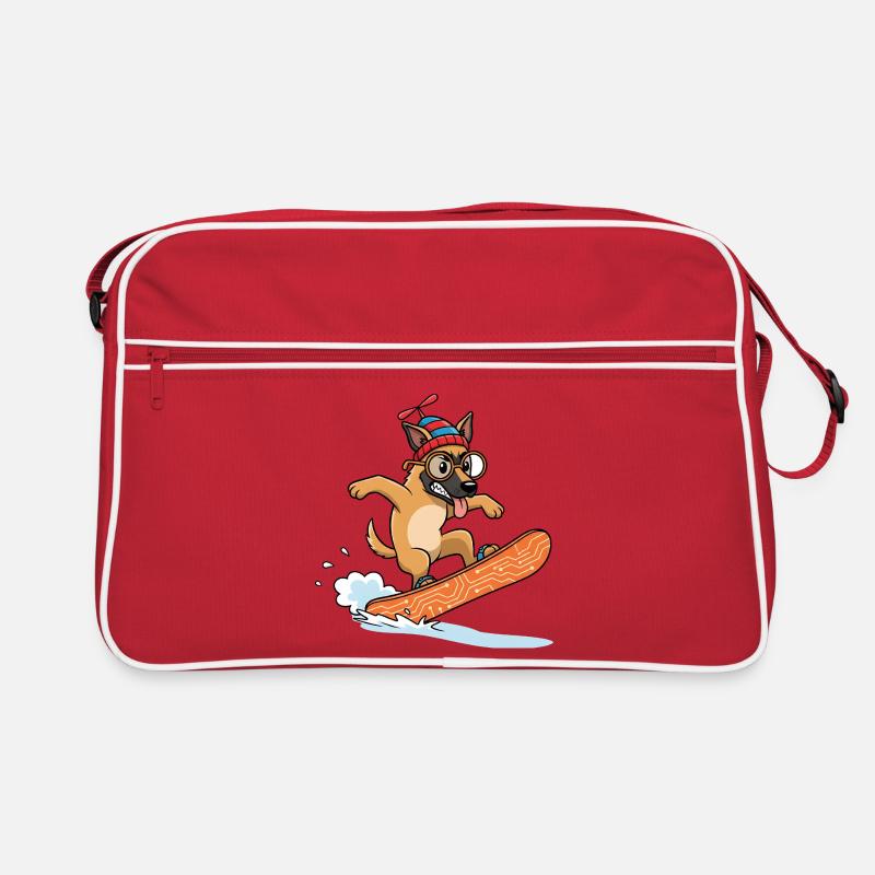 Drôle de chien de snowboard avec une casquette Sac Retro