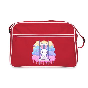 Kuschelbunny auf Wolken-Schaukel - Retro Tasche - Rot/Weiß - Vorne