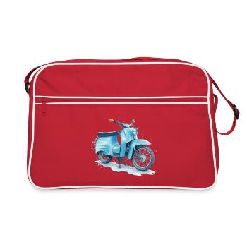 Cyclomoteur Schwalbe bleu est-allemand au design culte aquarelle - Sac Retro - rouge/blanc - Devant