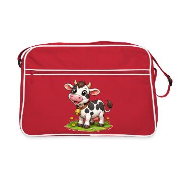 Vache avec des cloches sur le pâturage - Sac Retro - rouge/blanc - Devant
