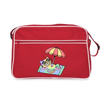 Strandkatze Pop-Art Lounge unter Sonnenschirm - Retro Tasche - Rot/Weiß - Vorne