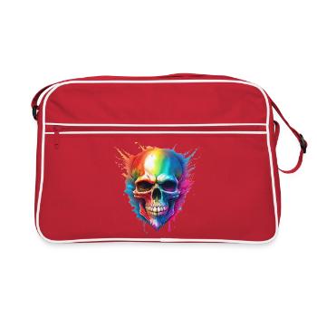 Regenbogen-Schädel Farbexplosion - Retro Tasche - Rot/Weiß - Vorne