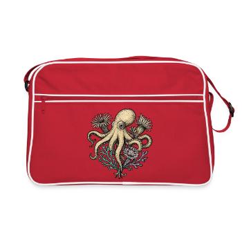 Tintenkrake im Korallengarten - Retro Tasche - Rot/Weiß - Vorne