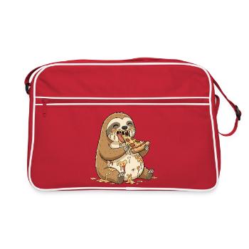 Dessin animé de paresseux mignon, pizza salami, maladroite - Sac Retro - rouge/blanc - Devant