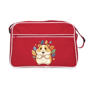 Kuscheliger Hamster mit Herbstblättern - Retro Tasche - Rot/Weiß - Vorne