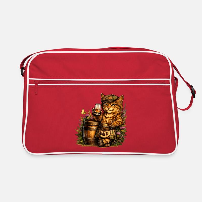 Chat sauvage écossais avec fût de whisky - Sac Retro - rouge/blanc
