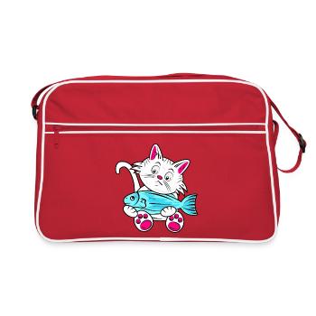 Petit Chat et Poisson Bleu - Sac Retro - rouge/blanc - Devant