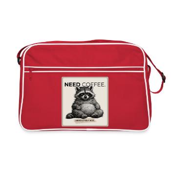 Need Coffee Funny Raccoon - Retro Tasche - Rot/Weiß - Vorne