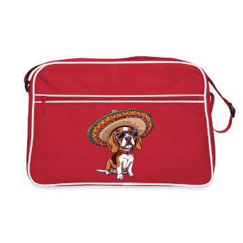 Beagle Hund Lustig Sombrero - Retro Tasche - Rot/Weiß - Vorne