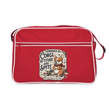 Powered By Corgi Attitude And Spite Funny Dog - Retro Bag - red/white - Front
