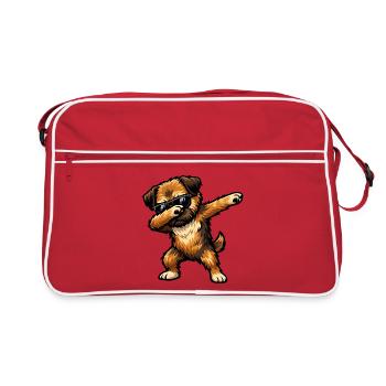 Dabbing Border Terrier im Comic Stil - Retro Tasche - Rot/Weiß - Vorne