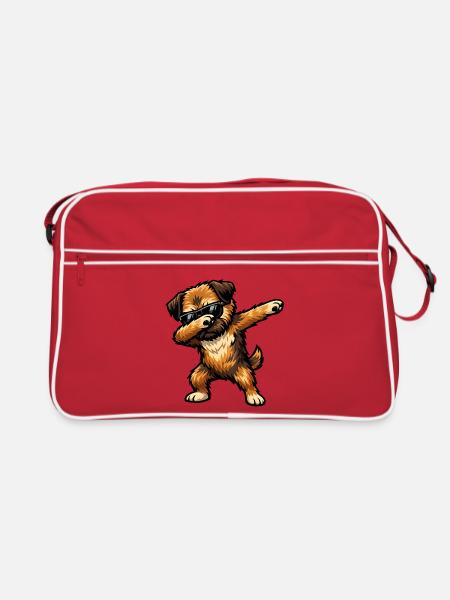 Dabbing Border Terrier in Comic Style - Retro Bag - red/white - Front