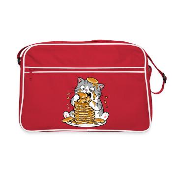 Cat with Pancakes Funny Cartoon - Retro Bag - red/white - Front