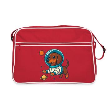 Teckel dans l’espace – Petit chien astronaute mignon - Sac Retro - rouge/blanc - Devant