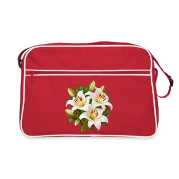Weiße Lilien-Blumenstrauß-Kunst - Retro Tasche - Rot/Weiß - Vorne