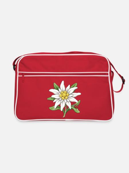 Weiße Blüte mit Marienkäfer - Retro Tasche - Rot/Weiß