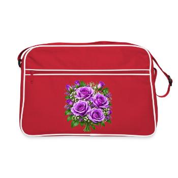 Lavendelrosen-Straußdruck - Retro Tasche - Rot/Weiß - Vorne
