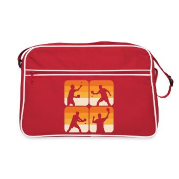  Tischtennis Ballwechsel bis zum Sieg Retro Kachel - Retro Tasche - Rot/Weiß - Vorne