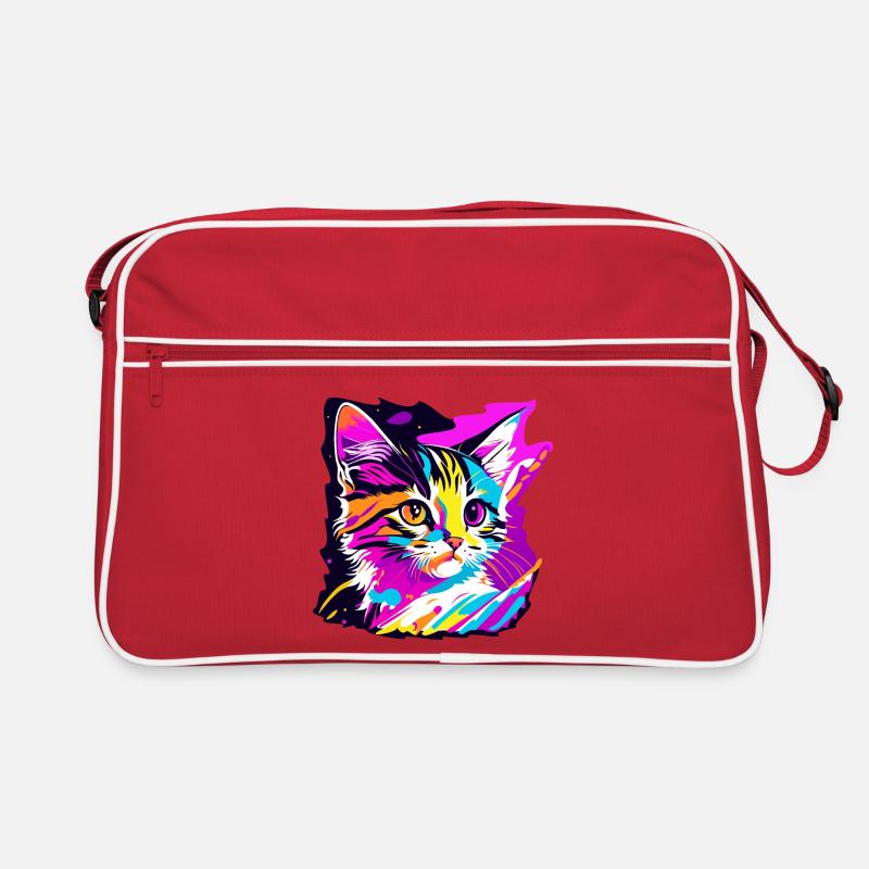 farbige Kätzchen, Katze - Retro Tasche - Rot/Weiß