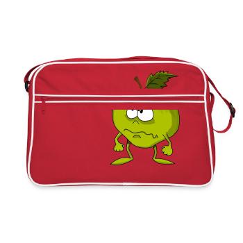 Grimmiges grünes Apfelgesicht - Retro Tasche - Rot/Weiß - Vorne