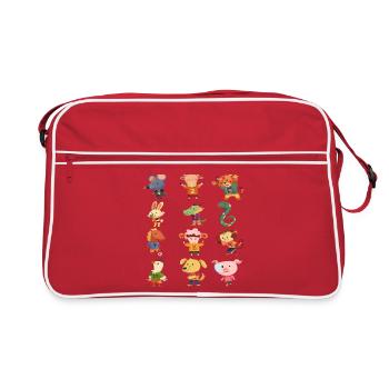 T-shirt pour enfants avec animaux de safari, animaux de ferme - Sac Retro - rouge/blanc - Devant