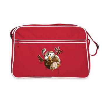 Fluttering owl flying low - owls - funny - Retro Bag - red/white - Front