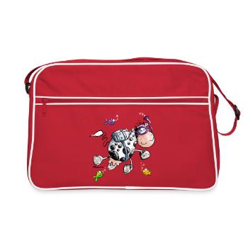 Seekuh - Kuh - Taucher - Cartoon - Retro Tasche - Rot/Weiß - Vorne