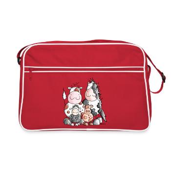 Lustige Bauernhoftiere - Tiere - Retro Tasche - Rot/Weiß - Vorne
