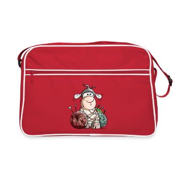 Funny Sheep With Wool Ball - Retro Bag - red/white - Front