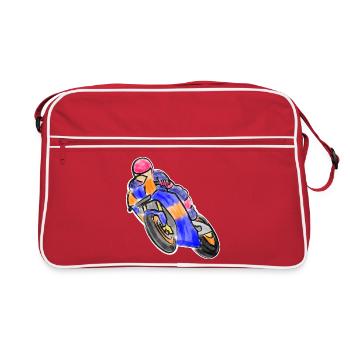 Wheelie à la course de moto - aquarelles foncées - Sac Retro - rouge/blanc - Devant