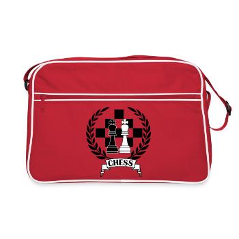 Chess pieces in laurel wreath with text CHESS - Retro Bag - red/white - Front
