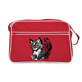 freches Kätzchen - Retro Tasche - Rot/Weiß - Vorne