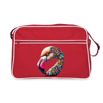 Rosa Flamingo mit Mandalas verziert - Retro Tasche - Rot/Weiß - Vorne
