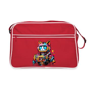 Chat conçu comme un robot dans le style graffiti de la bande dessinée - Sac Retro - rouge/blanc - Devant