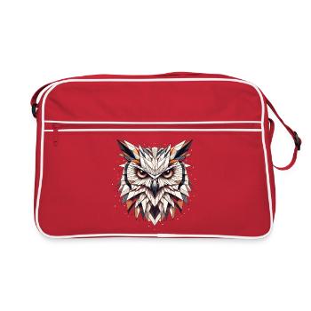 geometrischer Eulen Kopf- Polygonen Motiv - Retro Tasche - Rot/Weiß - Vorne