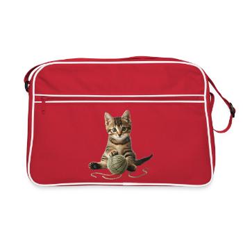 Cute little cat with ball of wool - Retro Bag - red/white - Front