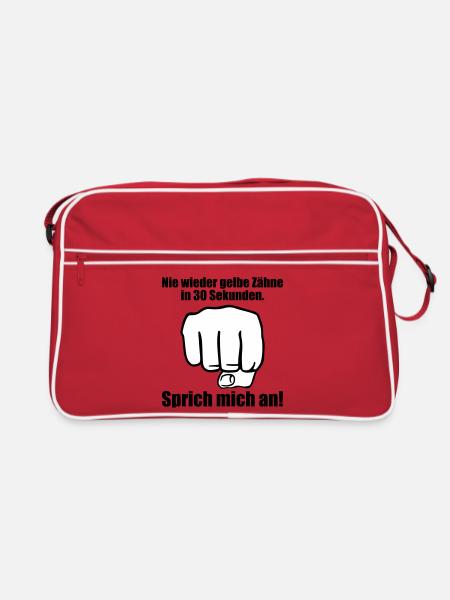Nie wieder gelbe Zahne in 30 Sekunden - Retro Tasche - Rot/Weiß - Vorne