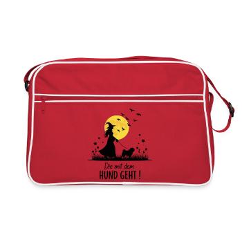 Die mit dem Mops geht ! - Retro Tasche - Rot/Weiß - Vorne