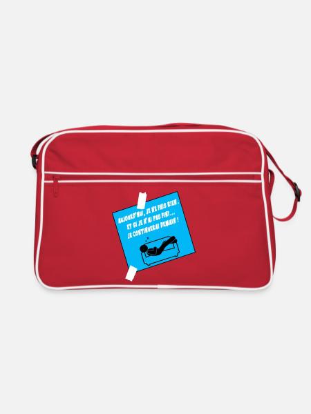 Humoristisches Zitat auf blauem Sofa - Retro Tasche - Rot/Weiß - Vorne