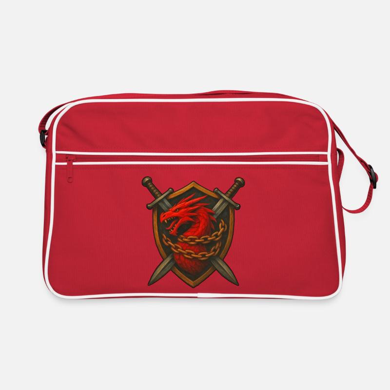 Red Dragon on Shield with Chains Retro Bag