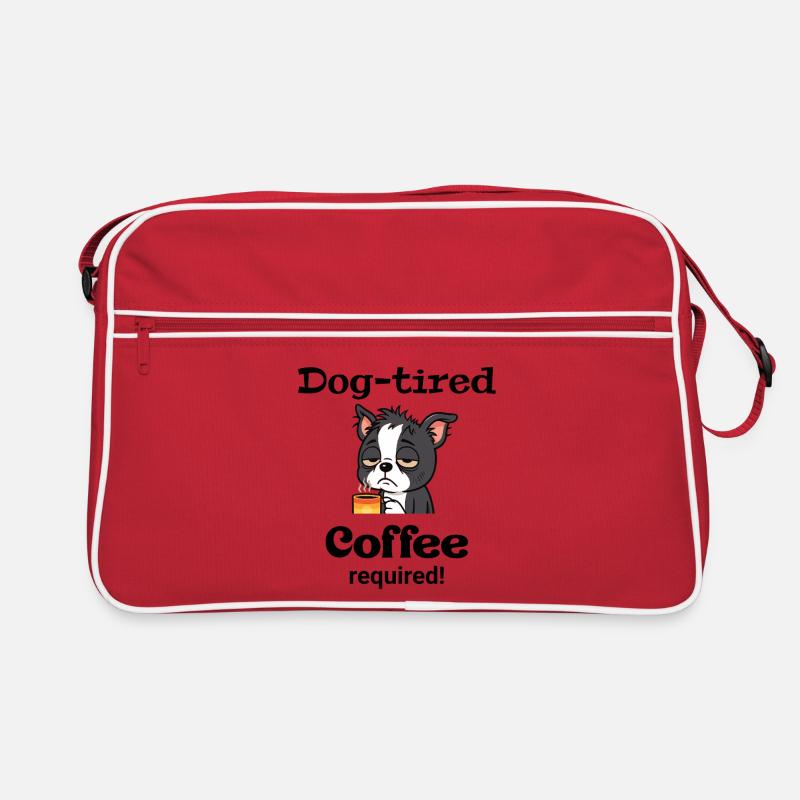Boston - Hund müde - Kaffee erforderlich - Retro Tasche - Rot/Weiß